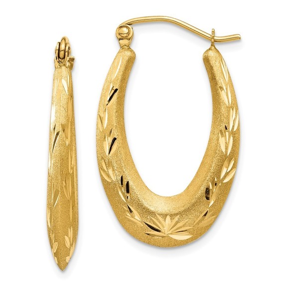 14k Yellow Gold Satin Diamond Cut Hollow Hoop Earrings 27 L...
